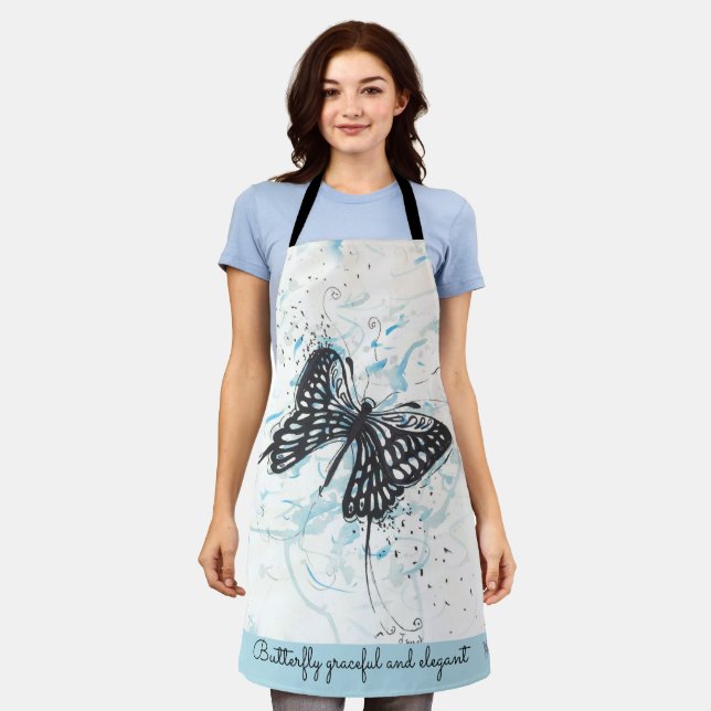 Black butterfly white Print Apron (Worn)