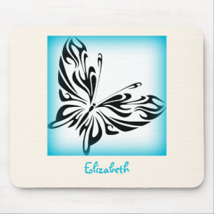 Black Butterfly with Blue Border Personalised Mouse Pad