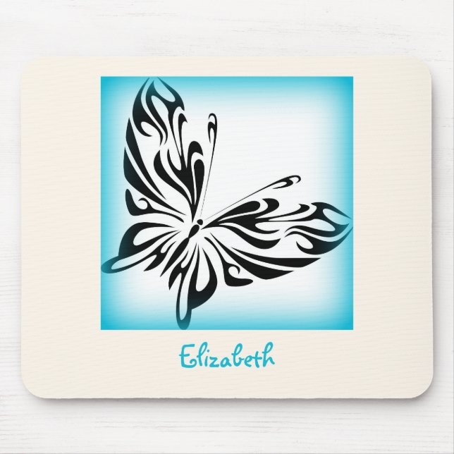 Black Butterfly with Blue Border Personalised Mouse Pad (Front)