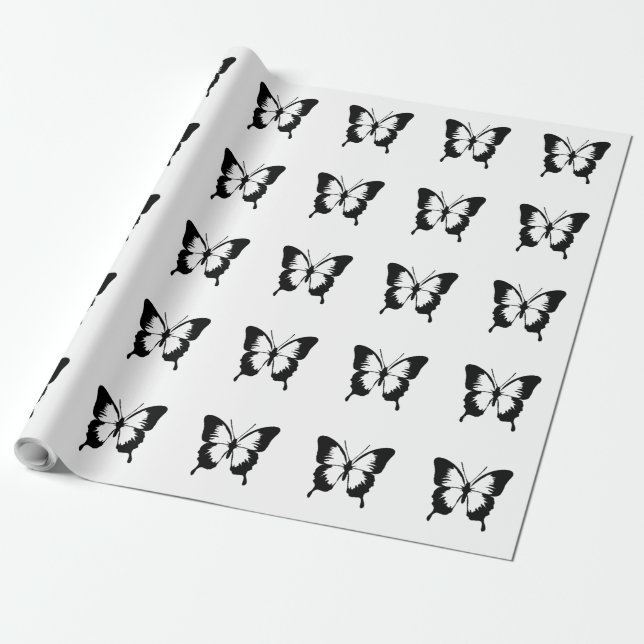 BLACK BUTTERFLY WRAPPING PAPER (Unrolled)