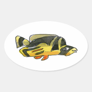 Black Butterflyfish Fish Oval Sticker