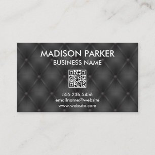 Black Button Upholstered Background   QR Label Business Card