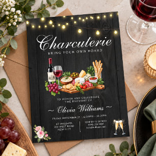 Black BYOB Charcuterie Birthday Invitation