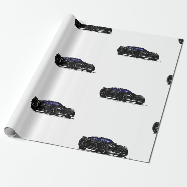 Black C7 Corvette Wrapping Paper  (Unrolled)