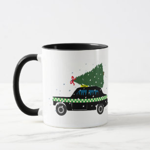 Black Cab Taxi Christmas Tree Drawing Snow Mug