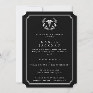 Black Caduceus+Laurel Medical School Graduation Invitation