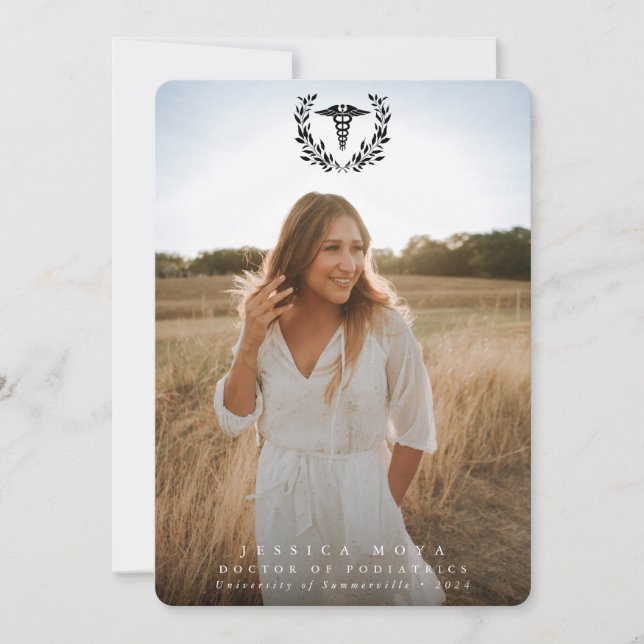 Black Caduceus Medical School 2 Photo Graduation Announcement (Front)