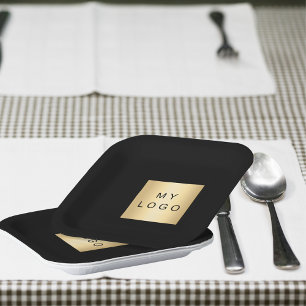 Black cafe bar business logo paper plate