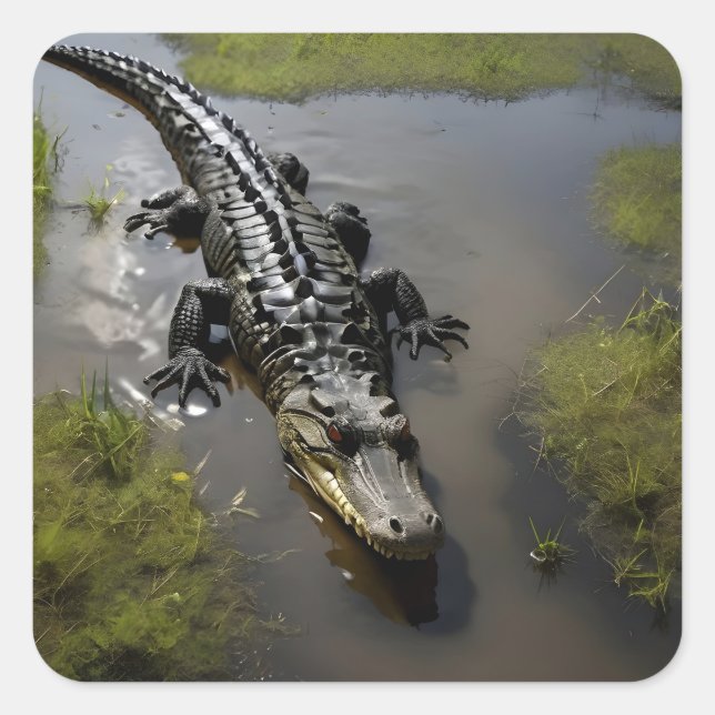 Black Caimen Square Sticker (Front)