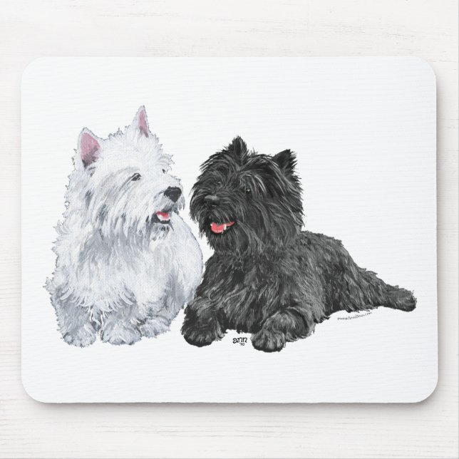 Black Cairn and West Highland Terriers Mouse Pad (Front)