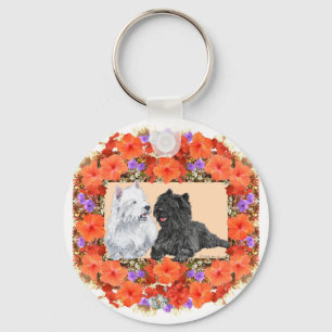 Black Cairn and Westie Terriers in Floral Key Ring