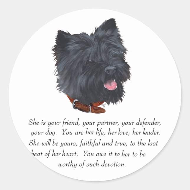 Black Cairn Terrier Keepsake - Female Classic Round Sticker (Front)