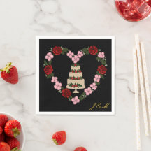 Black cake Topper napkin with a pink and red heart