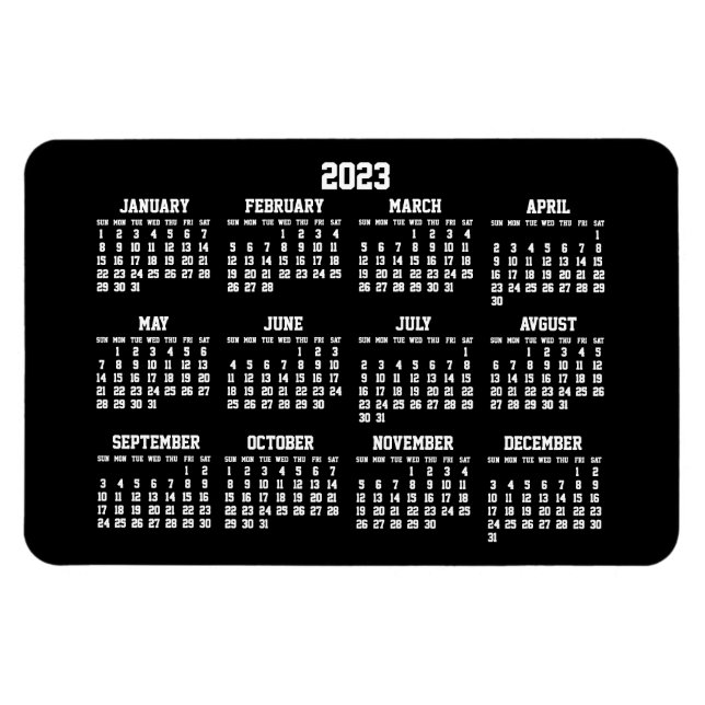 Black Calendar 2023 Large Flexible Magnets (Horizontal)