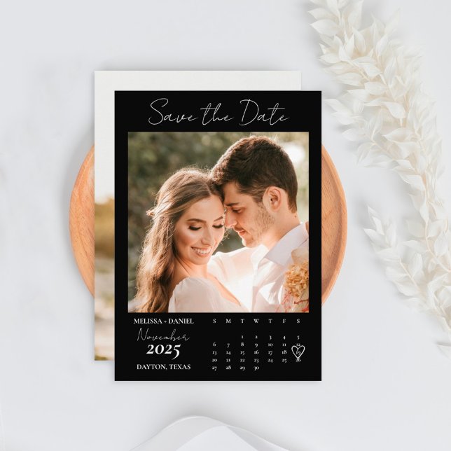 Black Calendar Couple Two Photo Save The Date (Creator Uploaded)