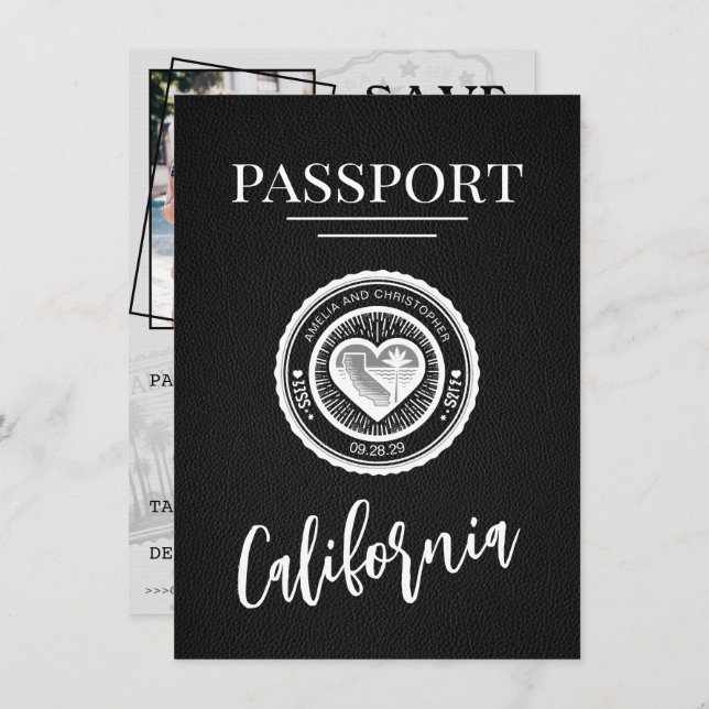 Black California Passport Save The Date (Front/Back)