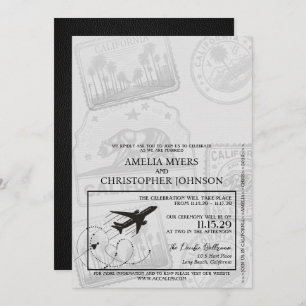 Black California Passport Wedding Invitation