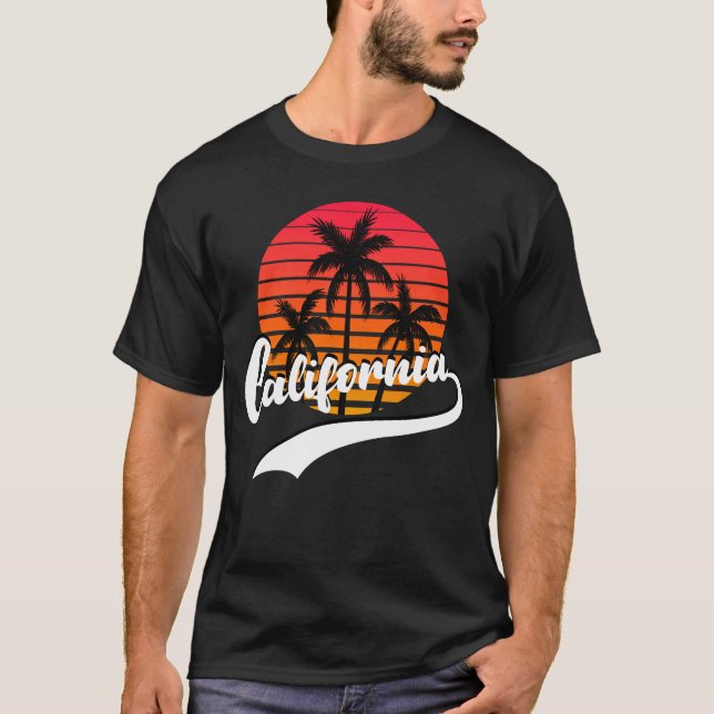 Black California Summer Retro Sunset Men's T-Shirt (Front)