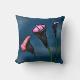 Black Calla Lilies Pink Centre Cushion