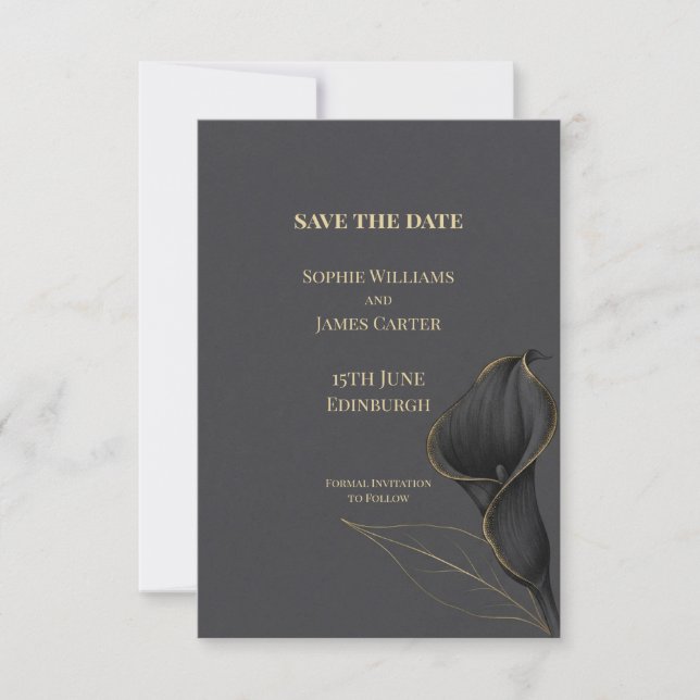 Black Calla Lily Wedding Save the Date (Front)
