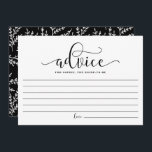 Black Calligraphy Adivce for the Bride to Be Advice Card<br><div class="desc">Black Calligraphy Advice for the Bride-to-be Bride Card | Write down your advice for the bride-to-be with this blank memories card. It features whimsical calligraphy with foliage pattern. Matching items are available.</div>
