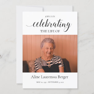 Black Calligraphy Celebration of Life Photo Invitation