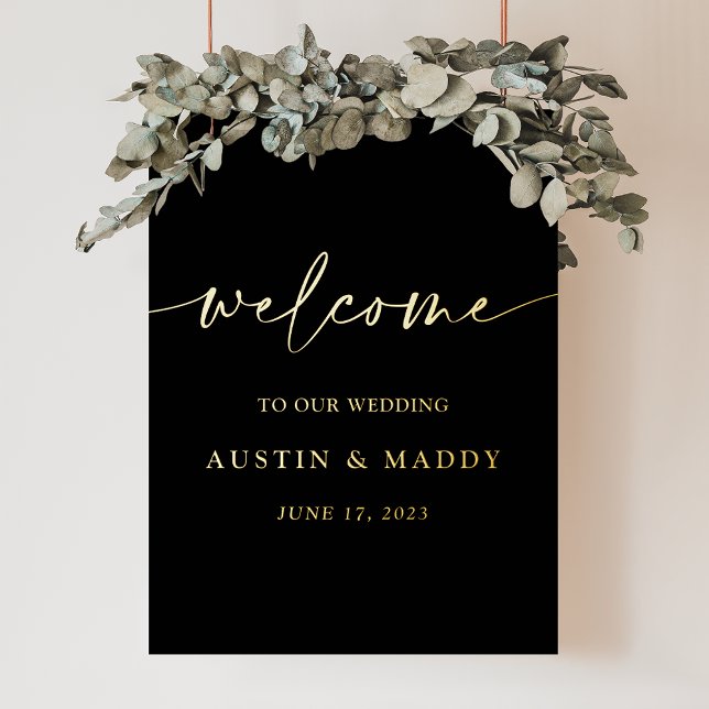 Black calligraphy chic gold wedding welcome foil prints (Creator Uploaded)