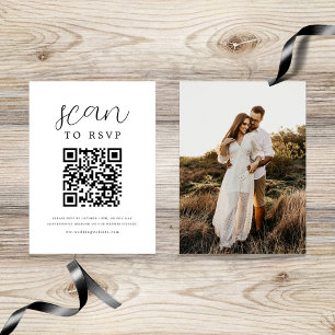 Black Calligraphy Editable Photo QR Code RSVP Enclosure Card