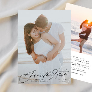 Black Calligraphy Elegant Photo The Wedding Save The Date