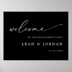 Black Calligraphy Engagement Party Welcome Sign