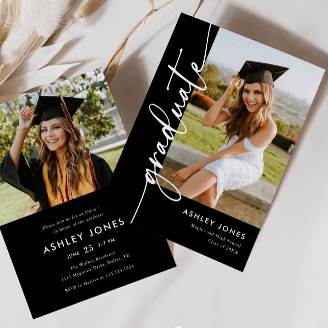 Black Calligraphy Graduate Graduation Party Invitation (Creator Uploaded)