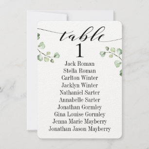 Black Calligraphy Greenery Seating Chart Card 10