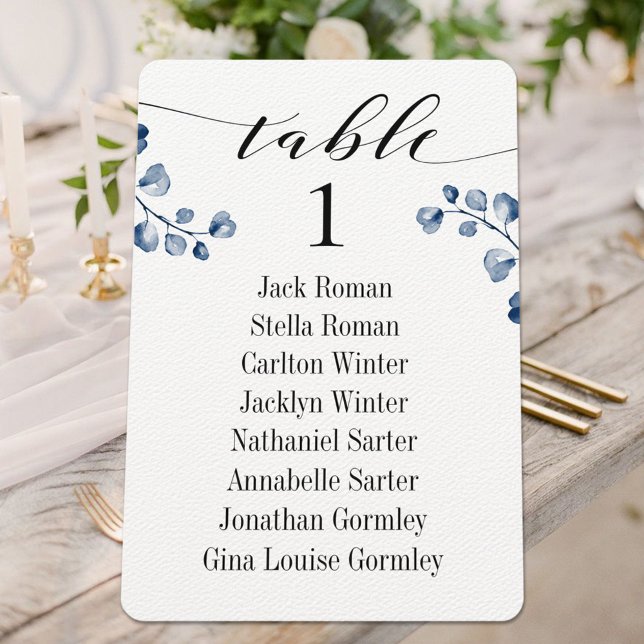 Black Calligraphy Greenery Seating Chart Cards (Creator Uploaded)