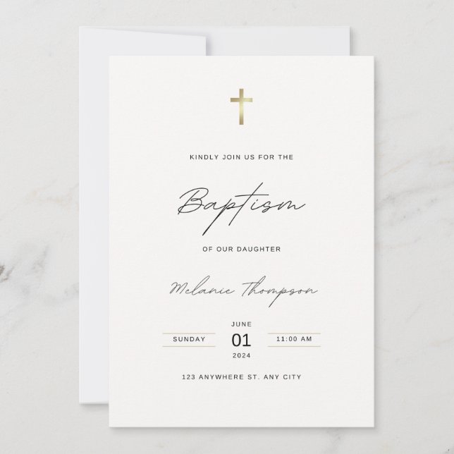 Black Calligraphy Minimalist Baptism Invitation (Front)