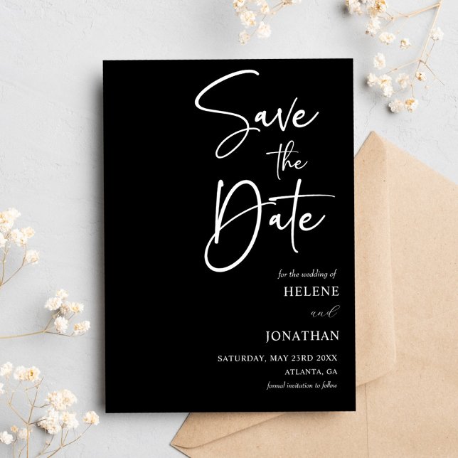 Black Calligraphy Minimalist Wedding Save The Date (Black Calligraphy Minimalist Wedding Save The Date)