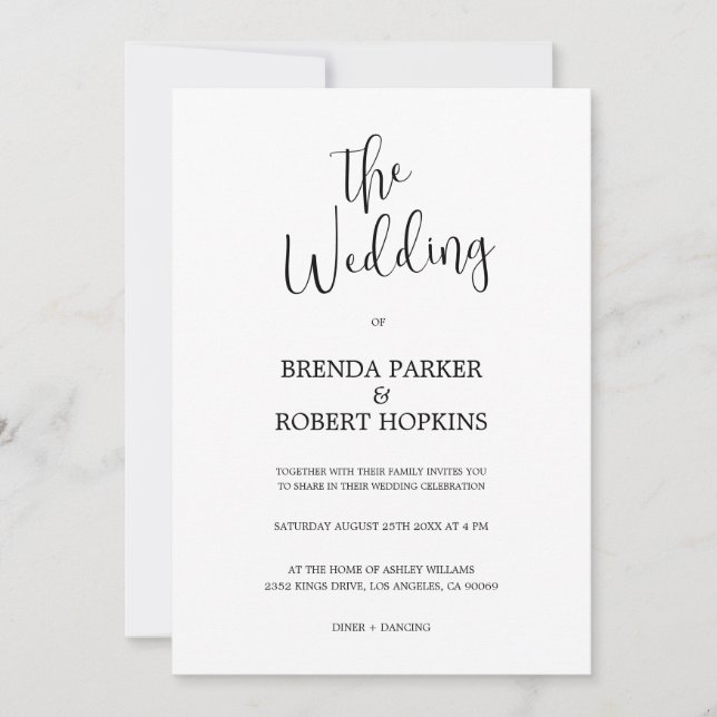 Black Calligraphy On White Wedding Invitation (Front)