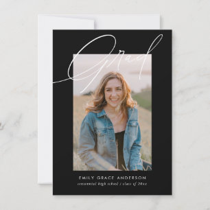 Black Calligraphy Photo Budget QR Code Graduation Invitation