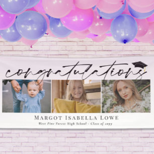 Black Calligraphy Photo Graduation Congratulations Banner