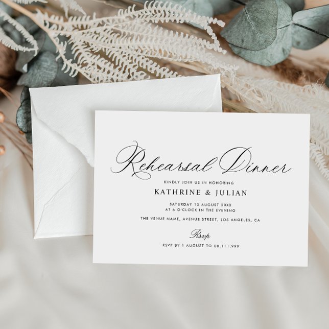 Black calligraphy Rehearsal dinner invitation (Creator Uploaded)