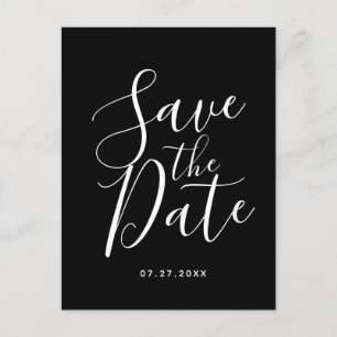 Black Calligraphy Save The Date Wedding Postcard