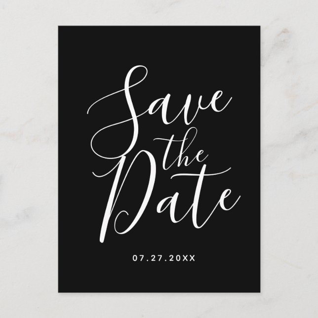 Black Calligraphy Save The Date Wedding Postcard (Front)
