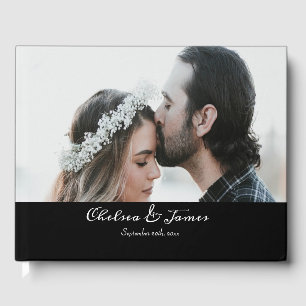 Black Calligraphy Script Photo Wedding  Guest Book