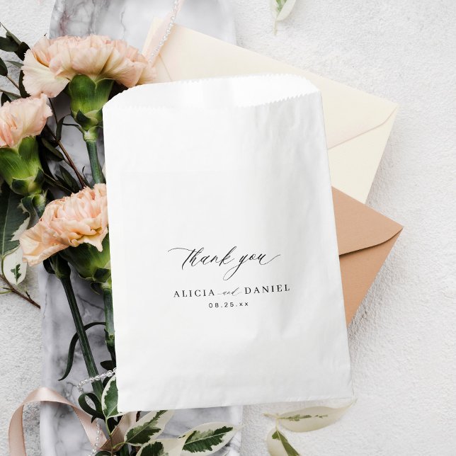 Black calligraphy script thank you wedding favour bag (Creator Uploaded)