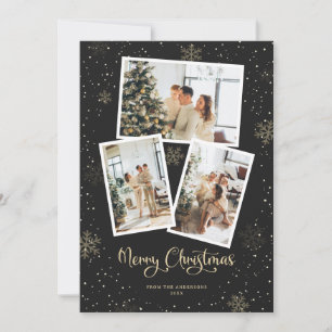 Black Calligraphy Snow Photo Merry Christmas Card