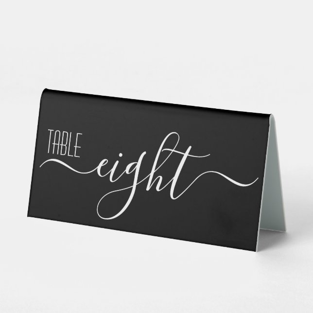 Black Calligraphy Wedding Table Number Eight (Front)
