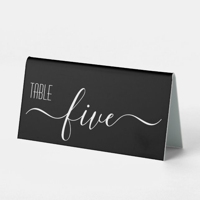 Black Calligraphy Wedding Table Number Five (Front)
