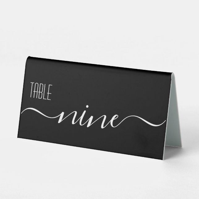 Black Calligraphy Wedding Table Number Nine (Front)