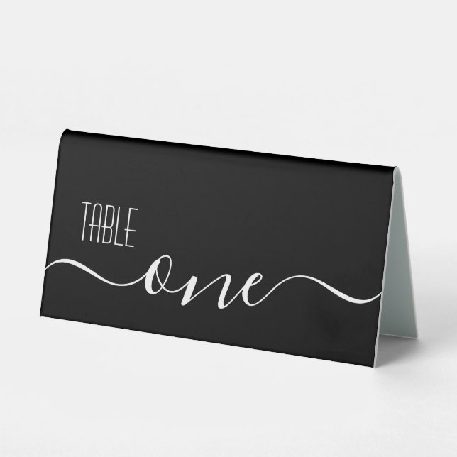 Black Calligraphy Wedding Table Number One (Front)