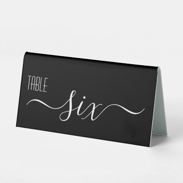 Black Calligraphy Wedding Table Number Six (Front)