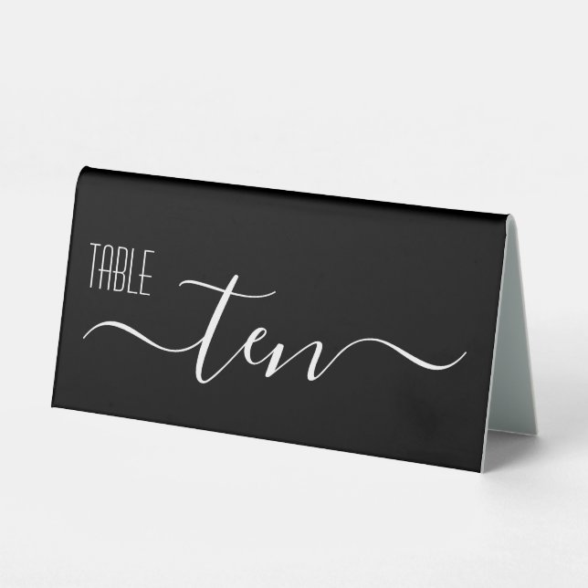 Black Calligraphy Wedding Table Number Ten (Front)
